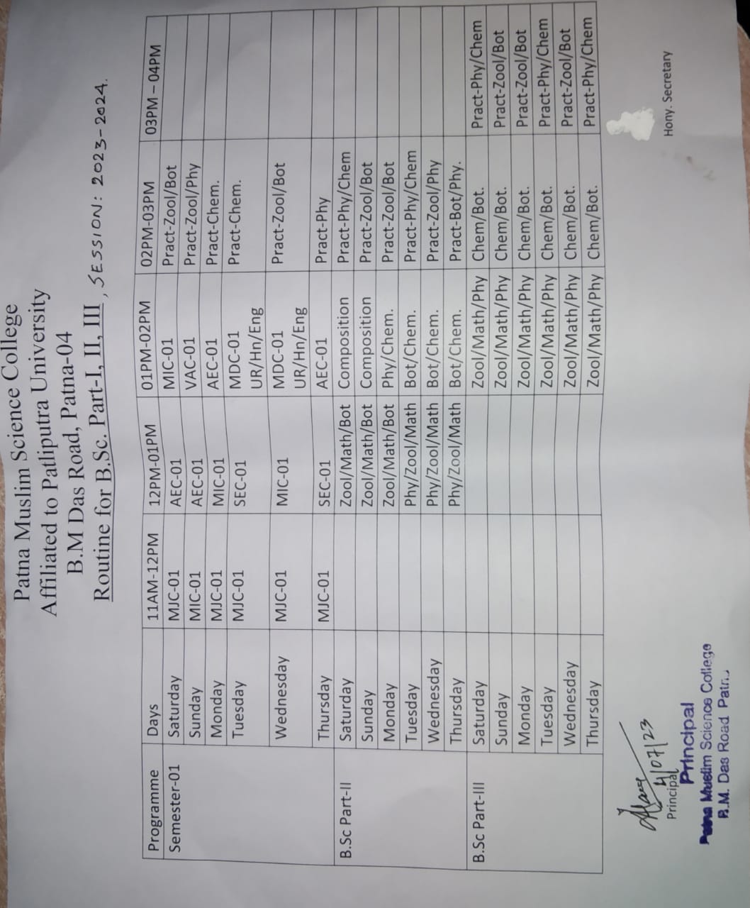 Routine For B.Sc Part-I,II,III