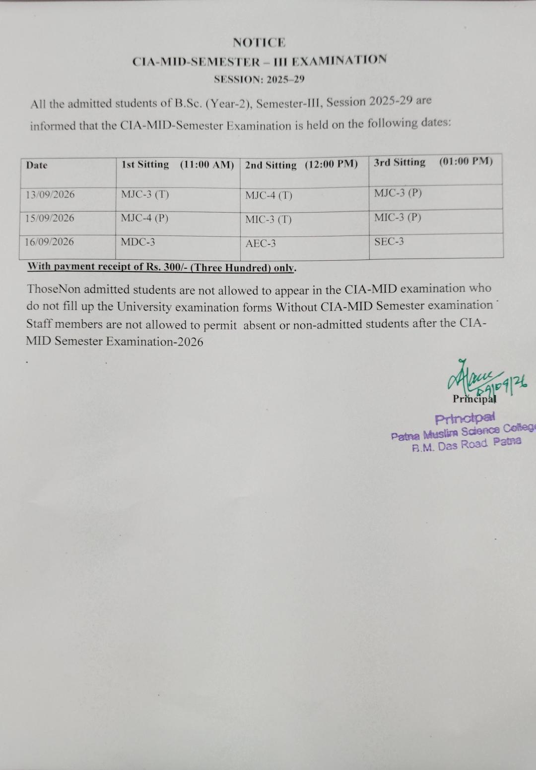 Mid-Semester-III Exam(2005-2029)