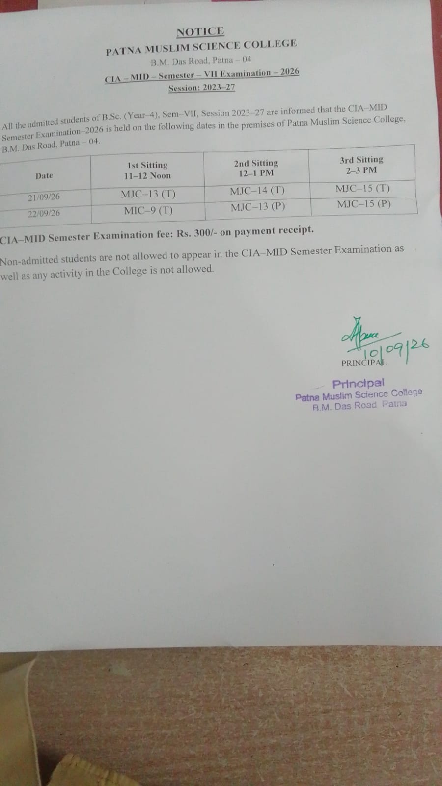 Mid-Semester-VIIExam(2023-2027)